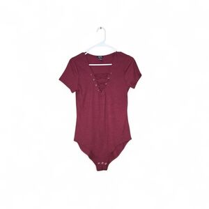 Rue21 Burgundy Lace-Up Bodysuit